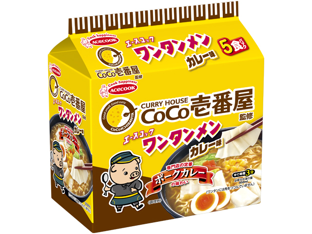 エース(袋)5食ワンタンメン ココ壱監修カレー味【09/01 新商品】